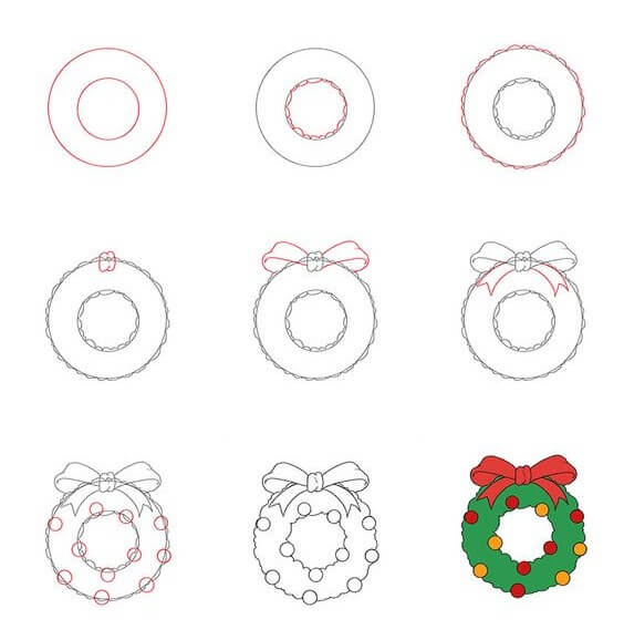 How to draw Christmas wreath