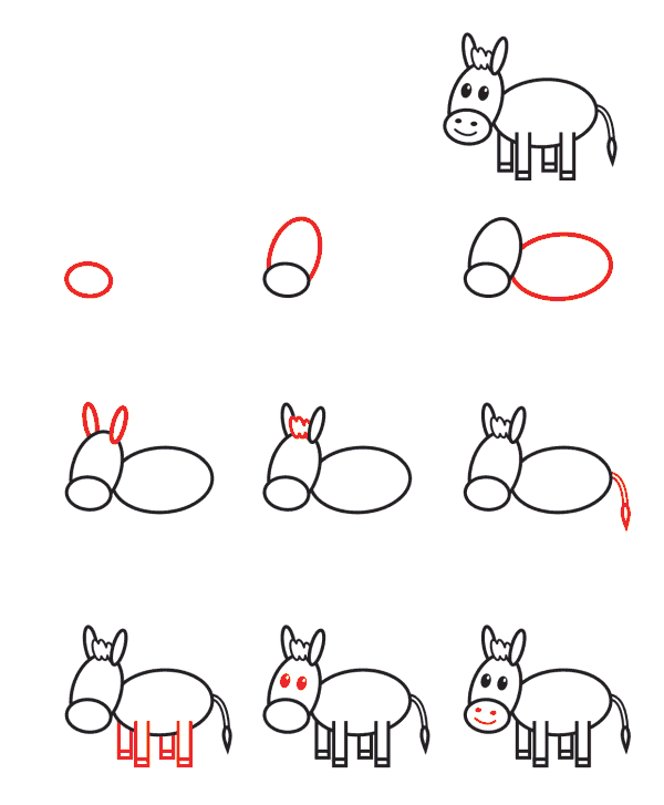 How to draw Donkey for kids