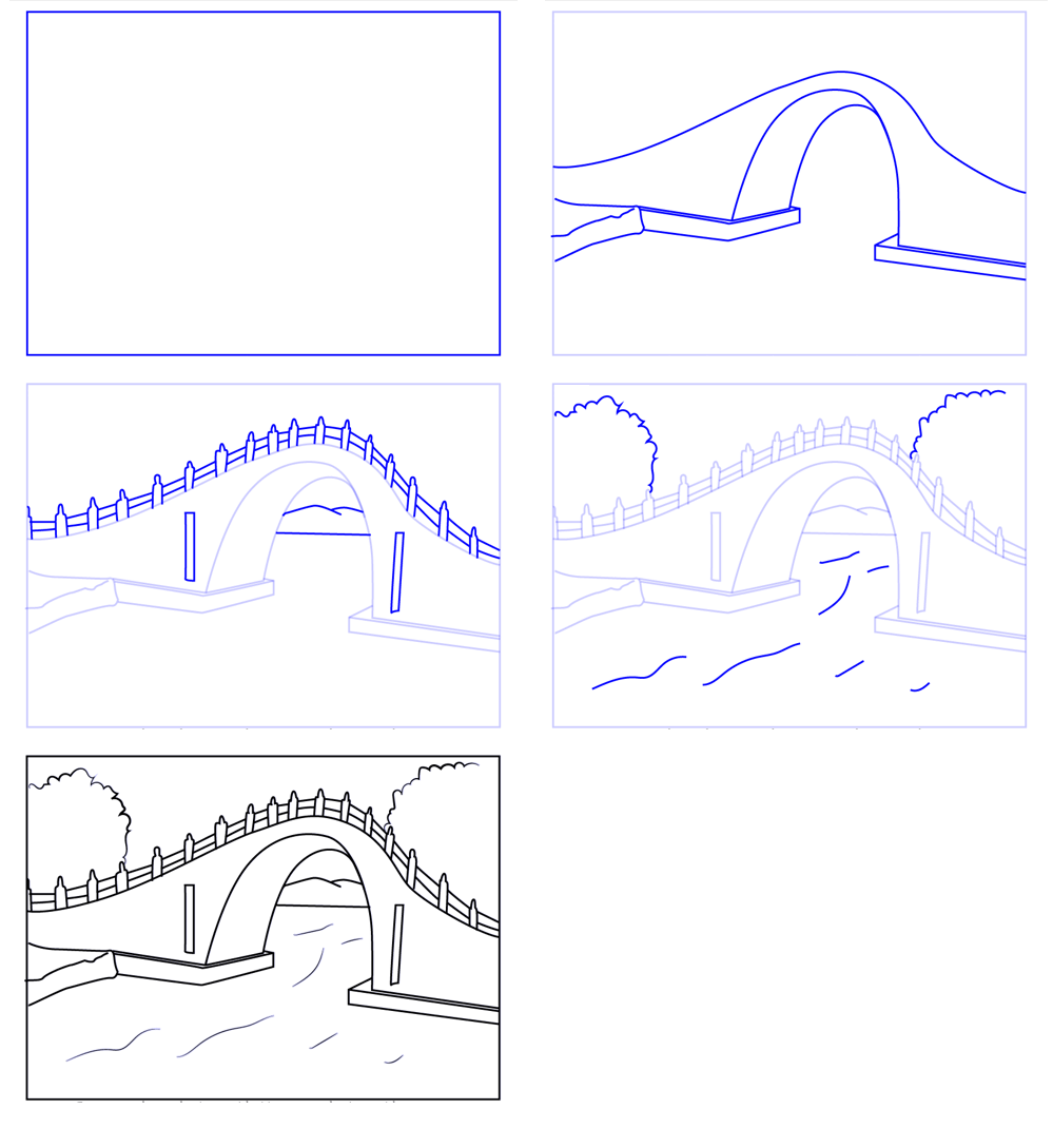 How to draw Draw a simple bridge (2)