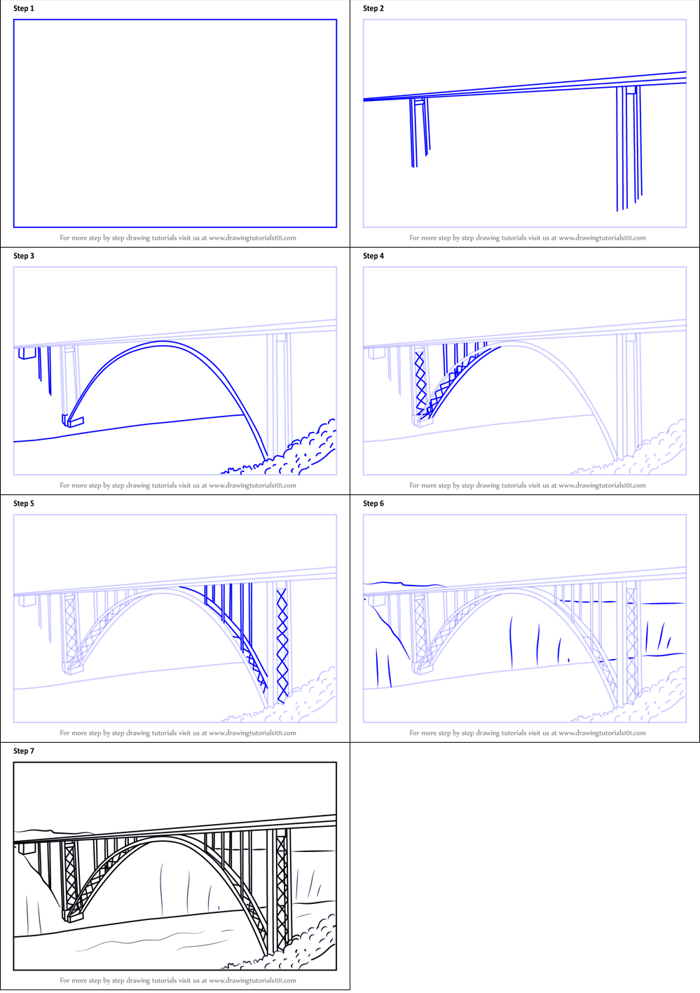 How to draw Draw a simple bridge (4)