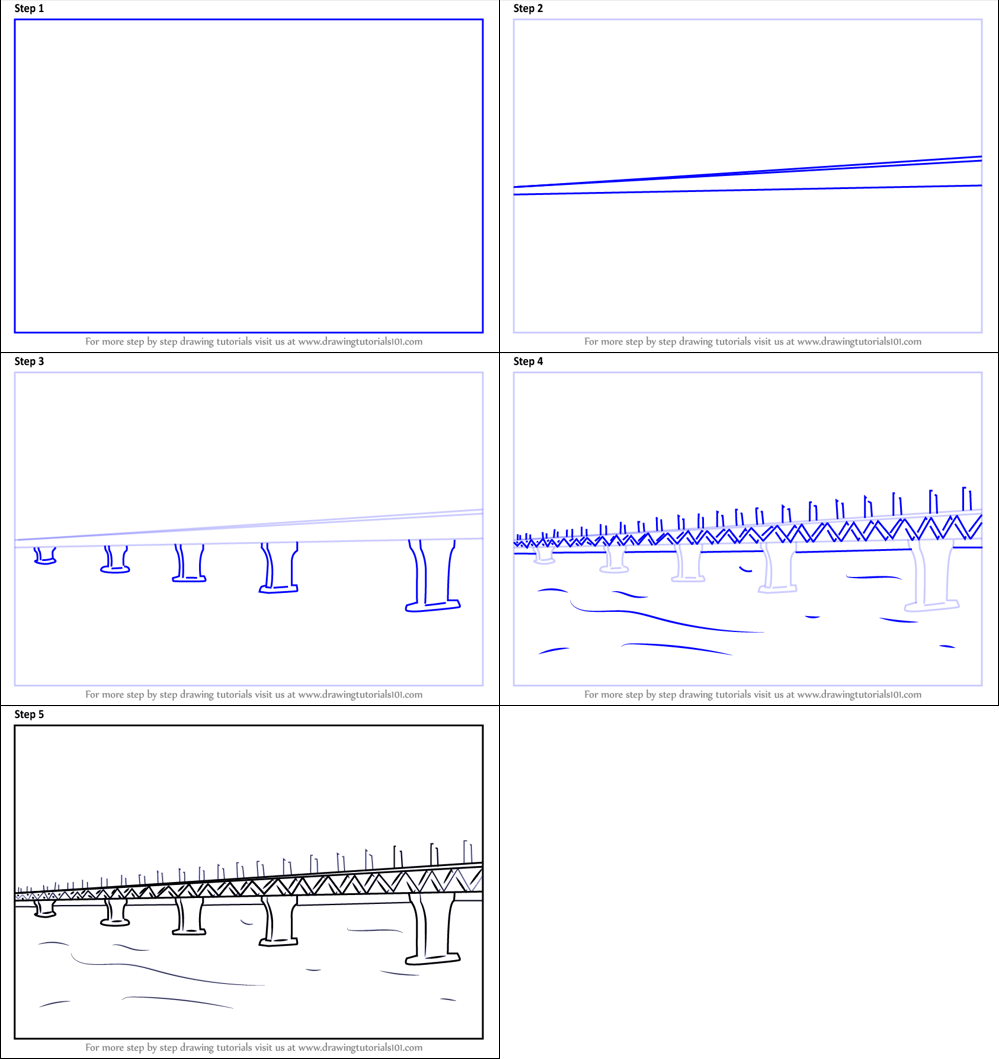 How to draw Draw a simple bridge (6)