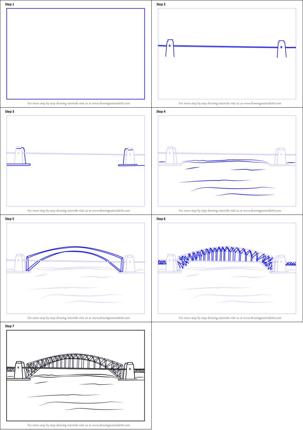 How to draw Draw a simple bridge (8)