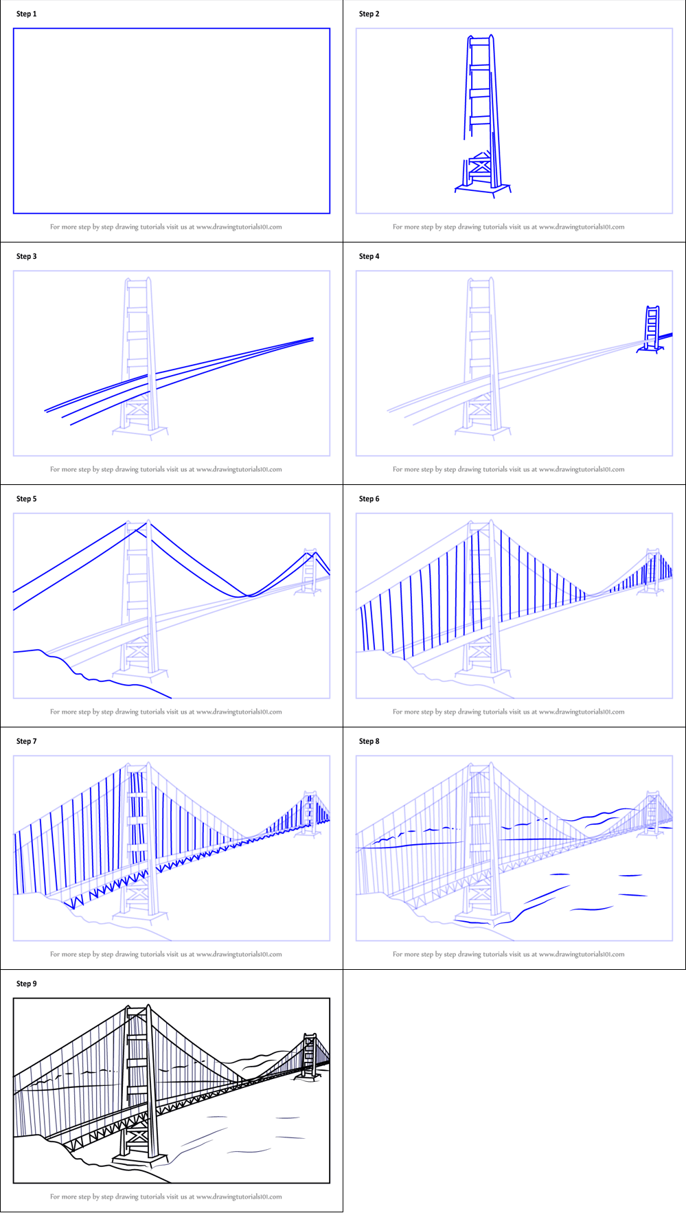 How to draw Draw a simple bridge (9)