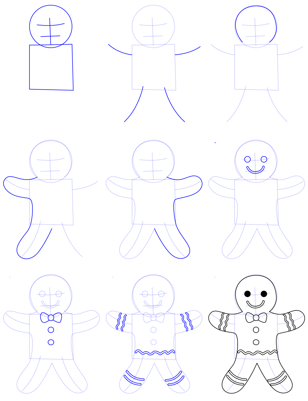 Drawing Gingerbread Man simply (2) Drawing Ideas