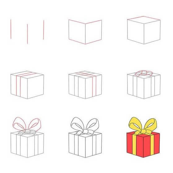 How to draw Gift box Christmas