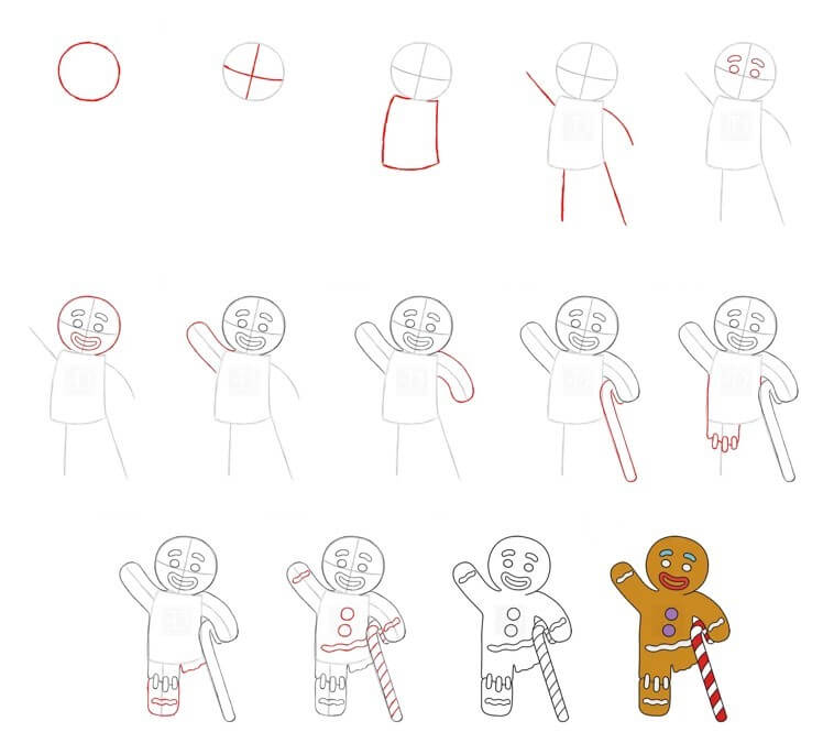 How to draw Gingerbread Man idea (24)