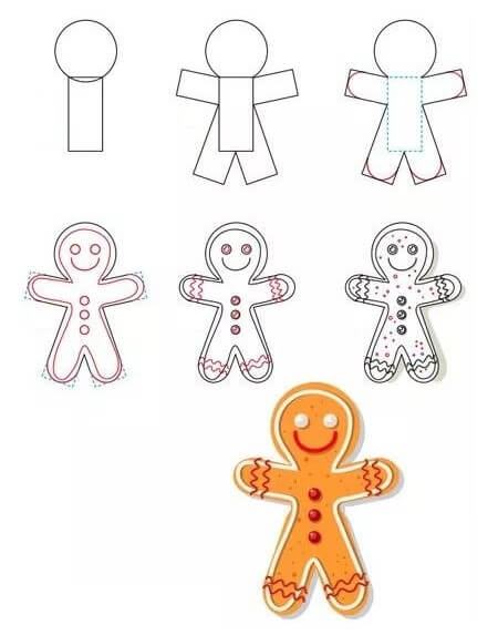 How to draw Gingerbread Man idea (3)