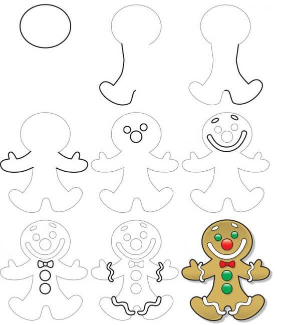 How to draw Gingerbread Man idea (8)