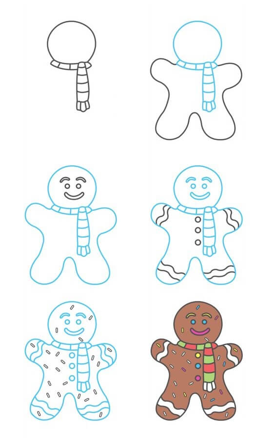 How to draw Gingerbread Man idea (9)