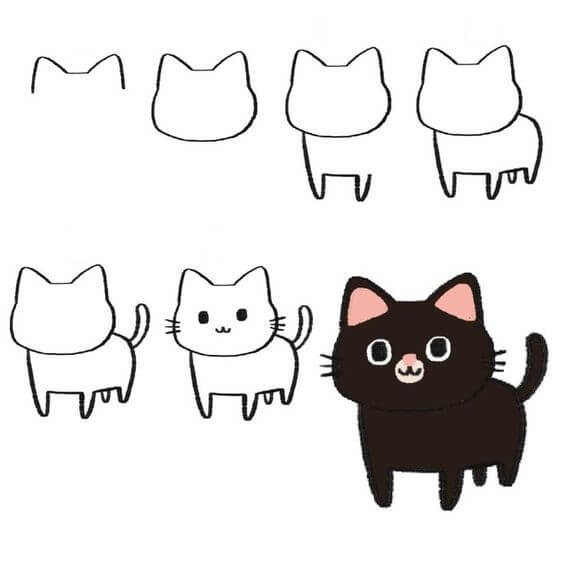 How to draw Halloween cat (1)