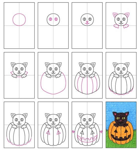 How to draw Halloween cat (2)