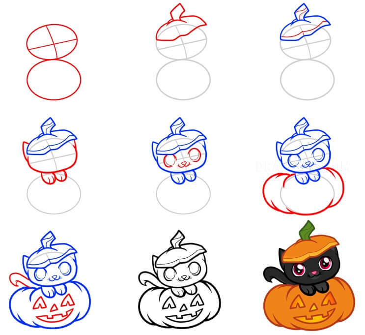 How to draw Halloween cat (3)