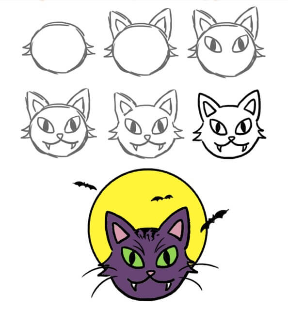 How to draw Halloween cat (7)