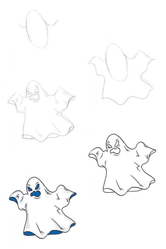 How to draw Halloween ghost (3)