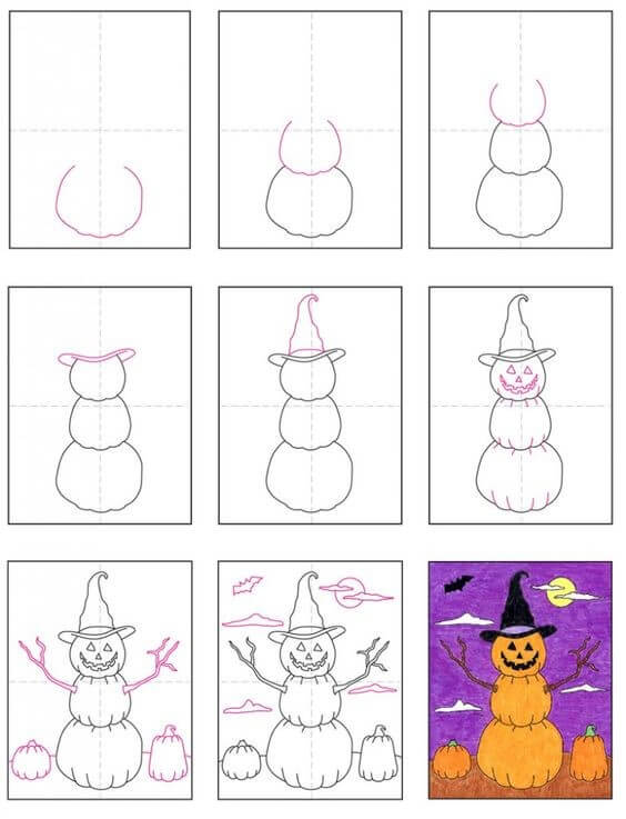 How to draw Halloween pumpkin (13)