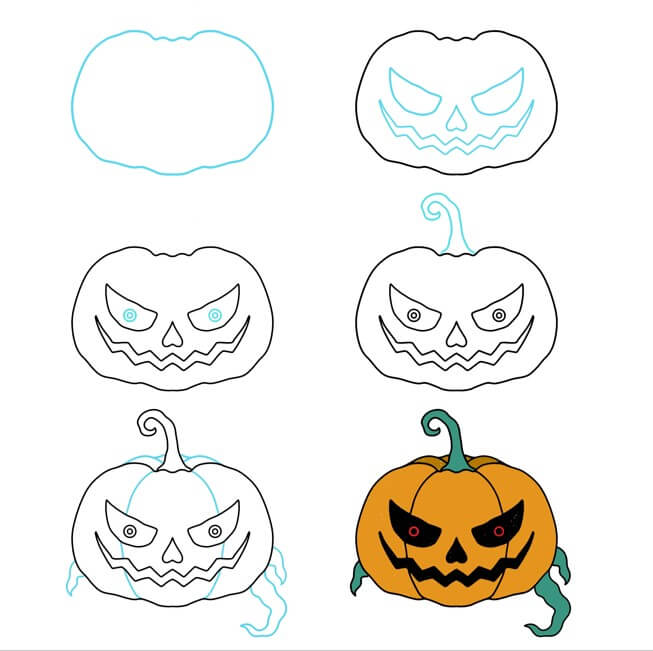 How to draw Halloween pumpkin (2)