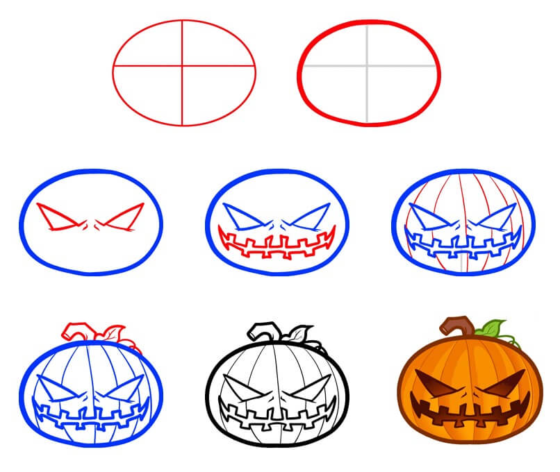 How to draw Halloween pumpkin (3)