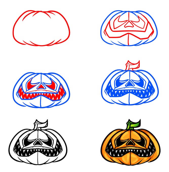 How to draw Halloween pumpkin (7)