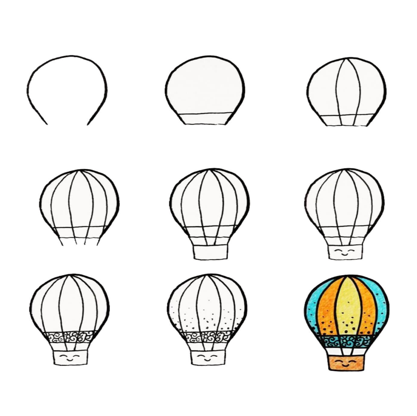 How to draw Hot air balloon idea (11)