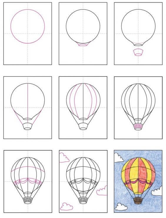 How to draw Hot air balloon idea (12)