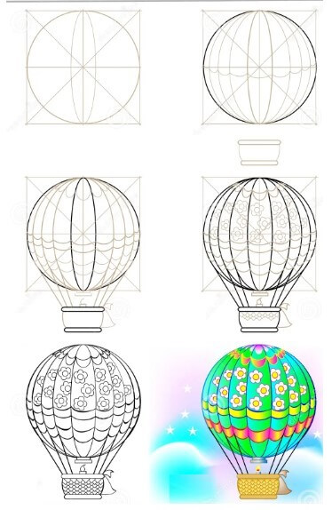 How to draw Hot air balloon idea (23)