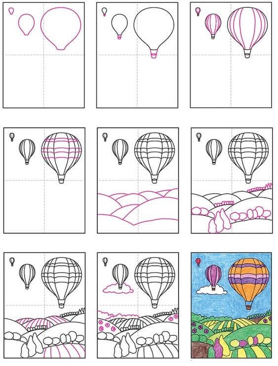 How to draw Hot air balloon idea (3)