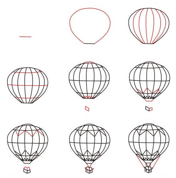 How to draw Hot air balloon idea (4)