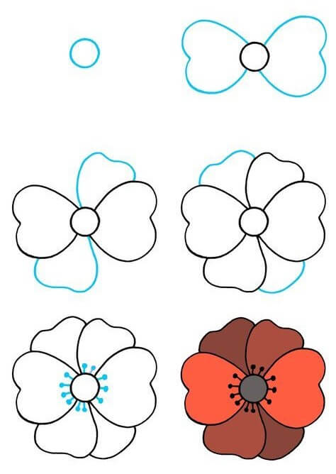 How to draw Poppy Flower idea (2)