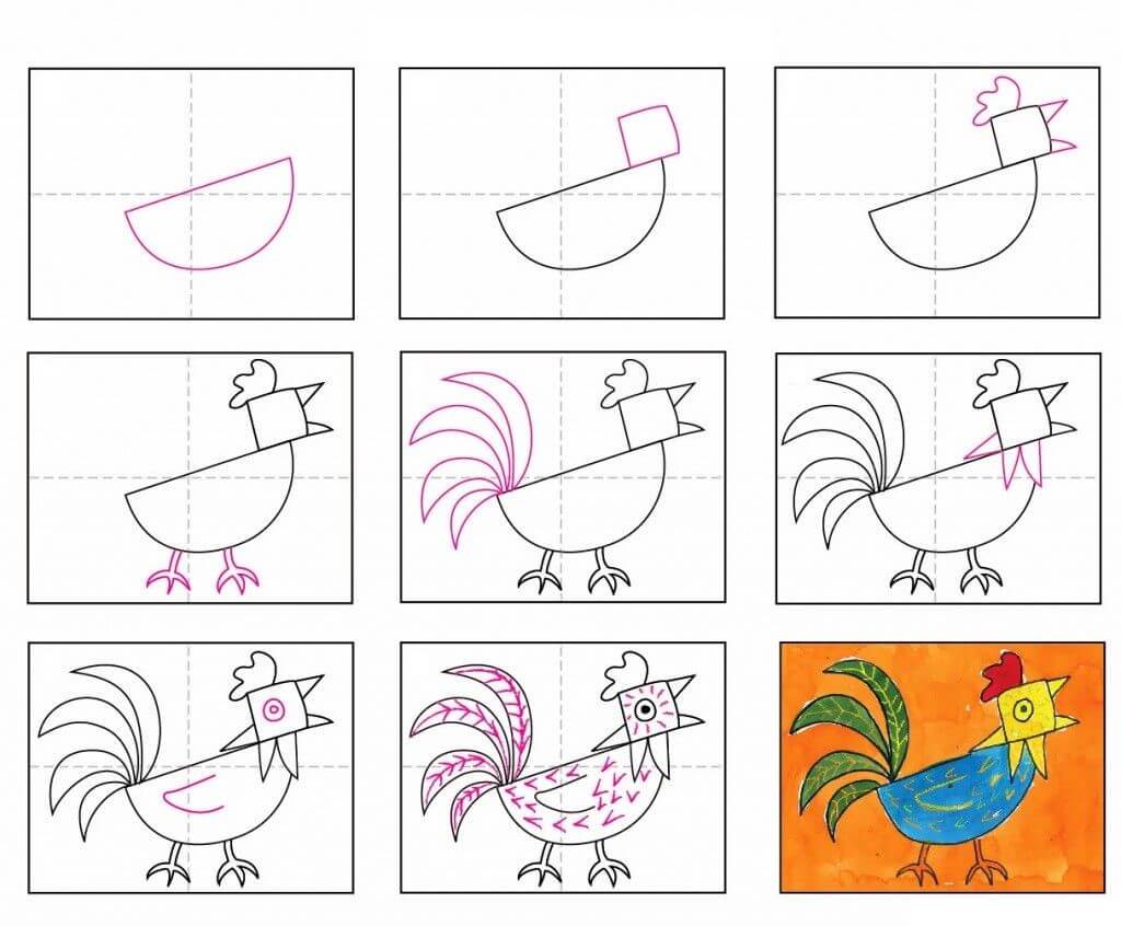 How to draw Rooster idea (11)