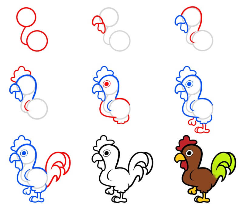 How to draw Rooster idea (24)