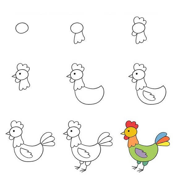 How to draw Rooster idea (8)