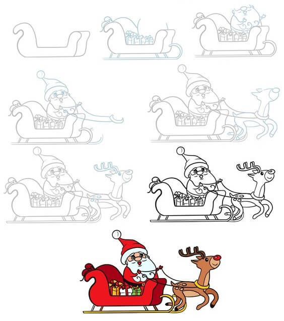 Santa claus on a sleigh Drawing Ideas