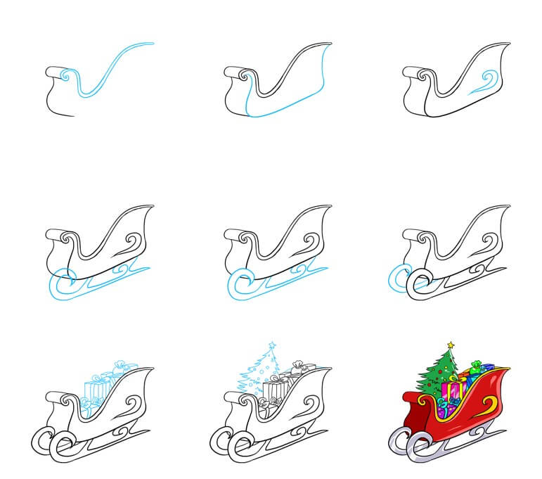 How to draw Santa sleigh 4