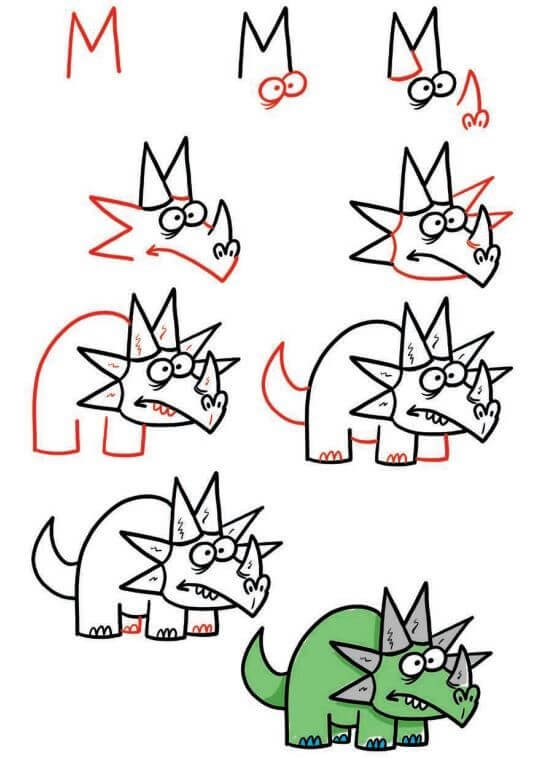 How to draw Triceratops idea (10)