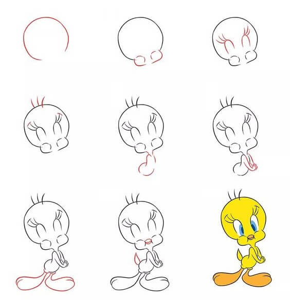 How to draw Tweey bird (4)