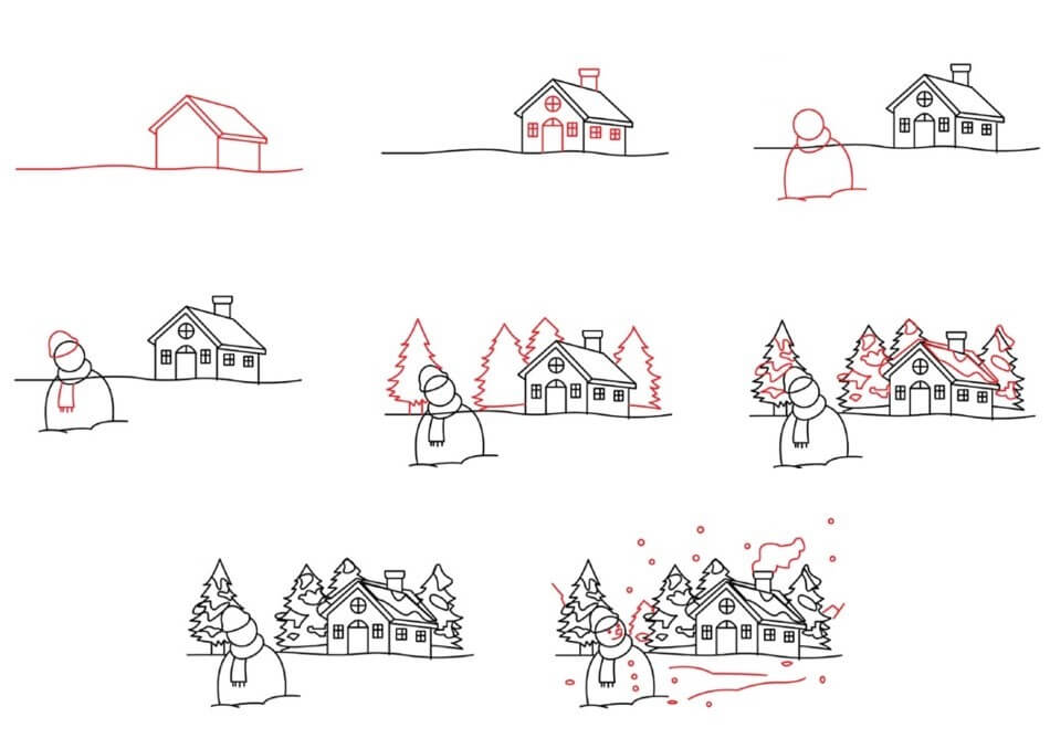 How to draw Winter landscape (12)