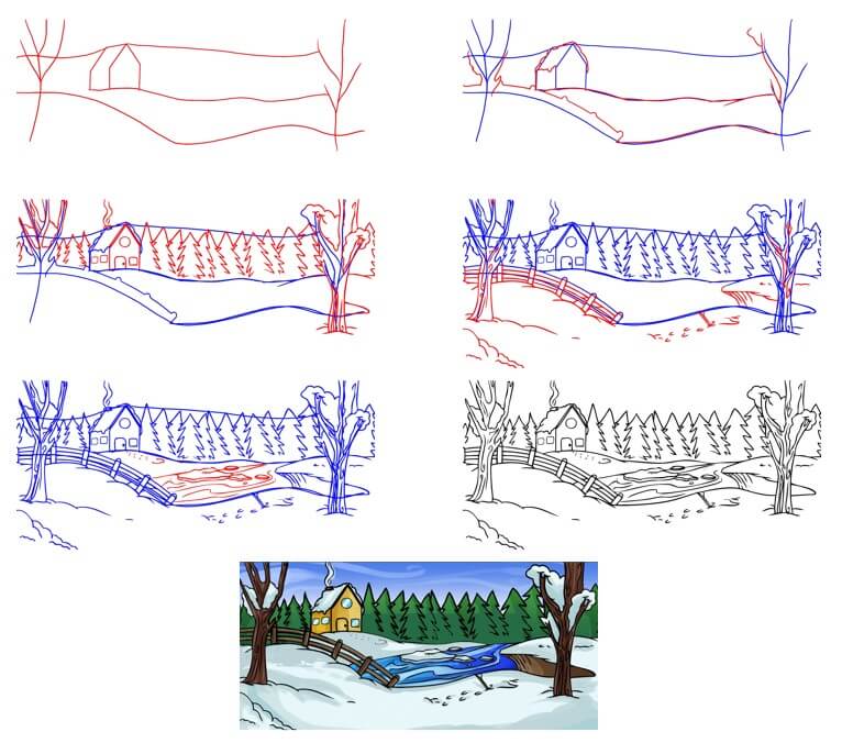 How to draw Winter landscape (13)