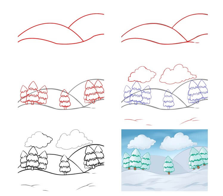 How to draw Winter landscape (16)