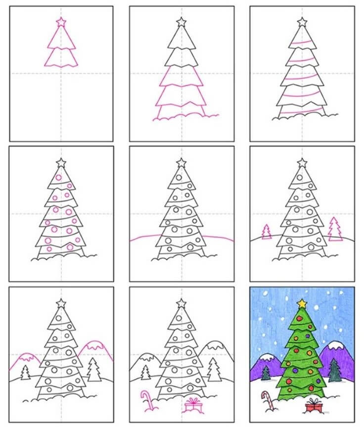 How to draw Winter landscape (4)