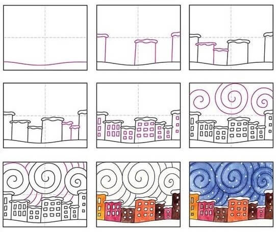 How to draw Winter landscape (6)