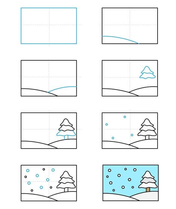 How to draw Winter landscape (8)