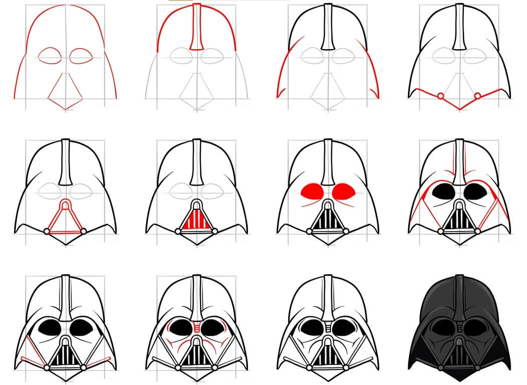 How to draw Darth vader head (2)