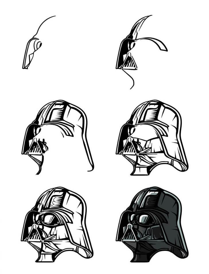 How to draw Darth vader head (3)