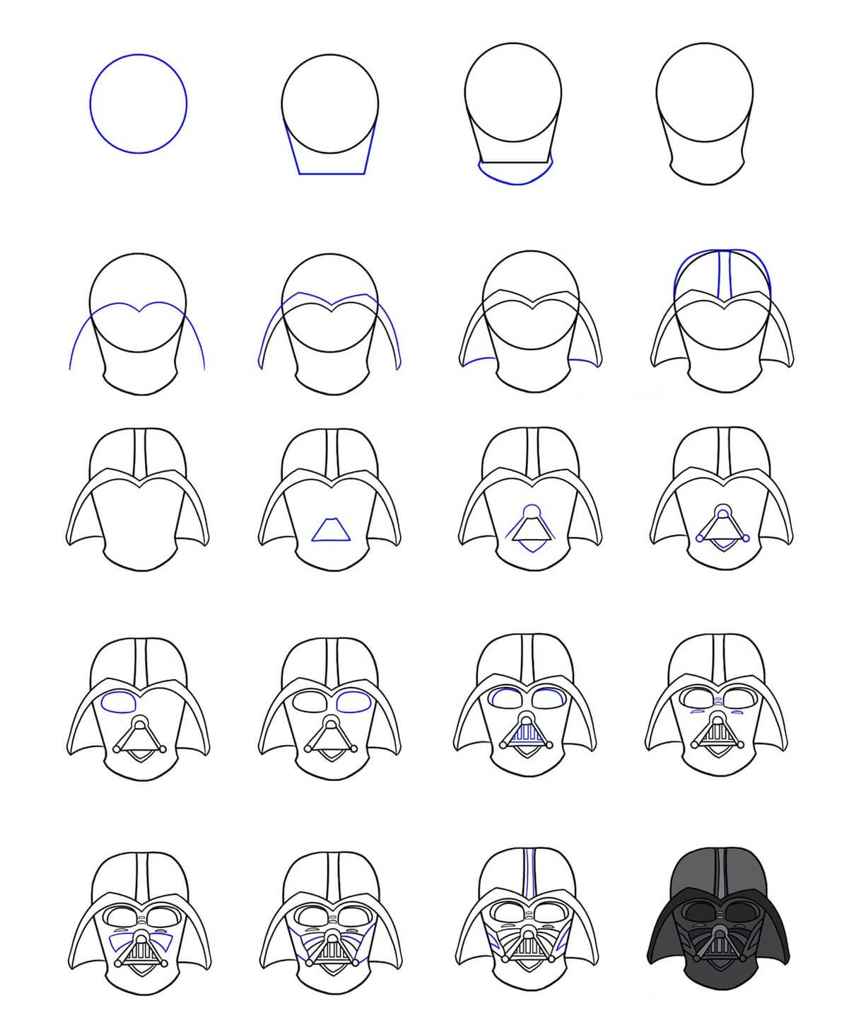 How to draw Darth vader head (4)