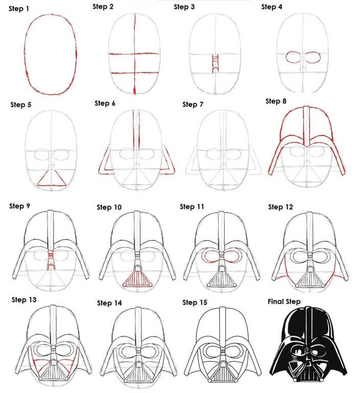 How to draw Darth vader head (5)