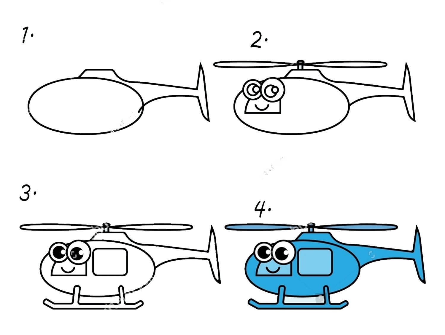 How to draw Helicopter cartoon (1)