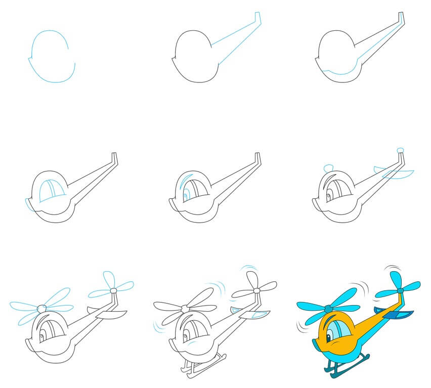 How to draw Helicopter cartoon (2)