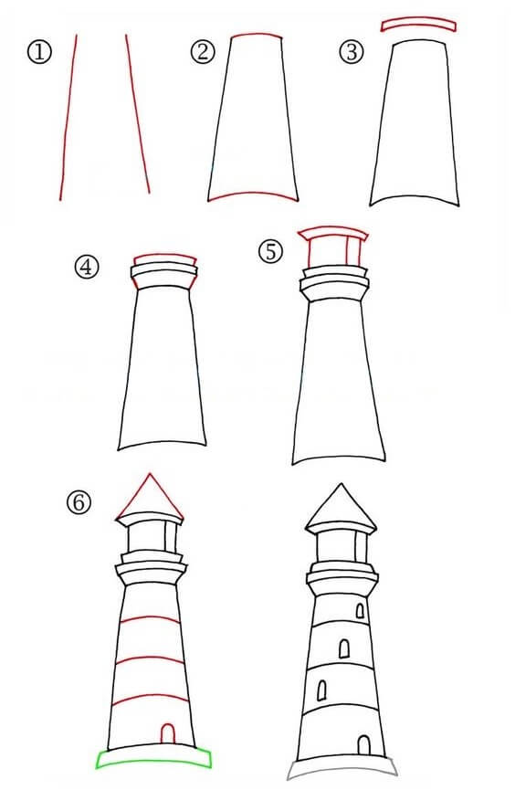 How to draw Lighthouse tower idea (1)