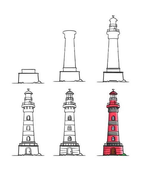 How to draw Lighthouse tower idea (5)