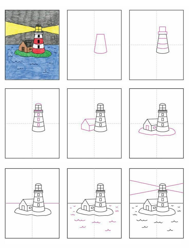 How to draw Lighthouse tower idea (6)